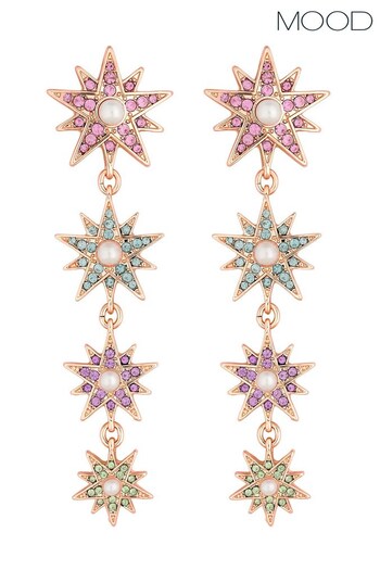 Mood Rose Gold Crystal And Pearl Pastel Celestial Linear Drop Earrings (K46813) | £16