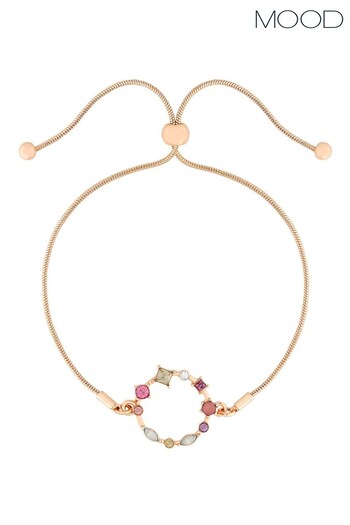 Mood Rose Gold Crystal Pastel Mixed Station Toggle Bracelet (K46821) | £14