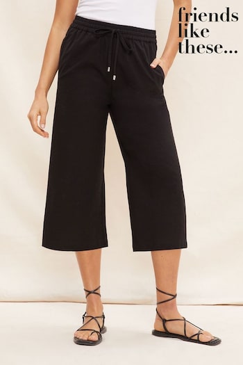 Dungarees & Jumpsuits Linen Culotte Black Cropped Wide Leg Trouser With Linen (K46830) | £24
