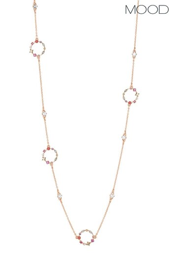 Mood Rose Gold Crystal Pastel Mixed Station Rope Necklace (K46869) | £20