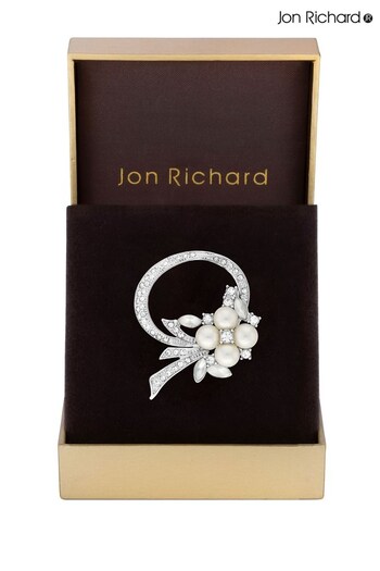 Jon Richard Silver Open Bouquet Pearl And Crystal Brooch - Gift Boxed (K46891) | £26