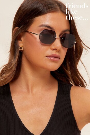 Friends Like These Black Rimless Hexagon Sunglasses (K46898) | £14