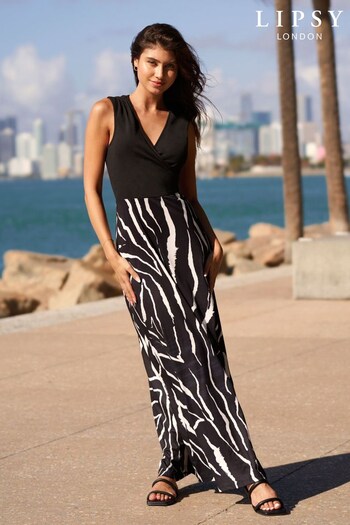 Lipsy Mono Zebra Printed Jersey 2 in 1 Maxi Dress Zara (K46955) | £38