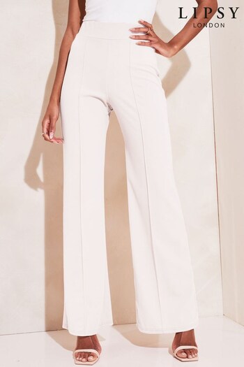 Lipsy White Petite High Waist Wide Leg Tailored Trousers (K47052) | £25