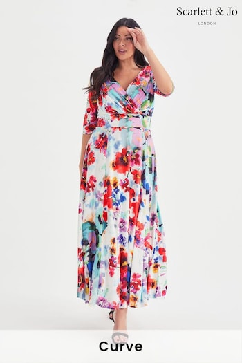 Scarlett & Jo Ivory Multi Isabella Print 3/4 Sleeve Maxi Dress (K47102) | £85