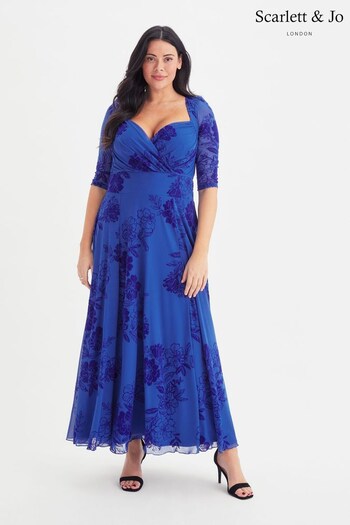 Scarlett & Jo Blue Floral Elizabeth Mesh Maxi Dress (K47111) | £110