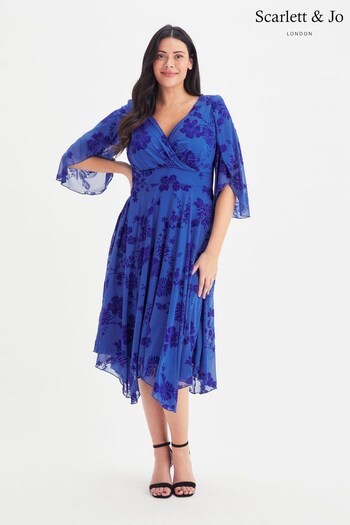 Scarlett & Jo Blue Floral Julie Hanky Hem Dress (K47125) | £90