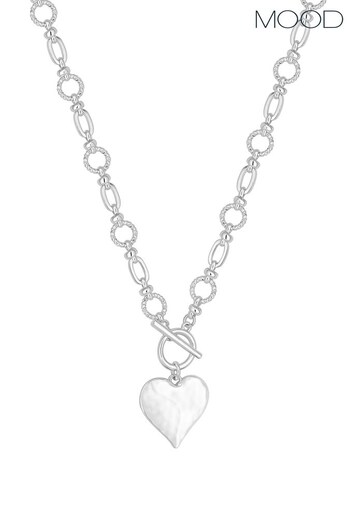 Mood Silver Molten Heart Ball Chain Long Pendant Necklace (K47205) | £18