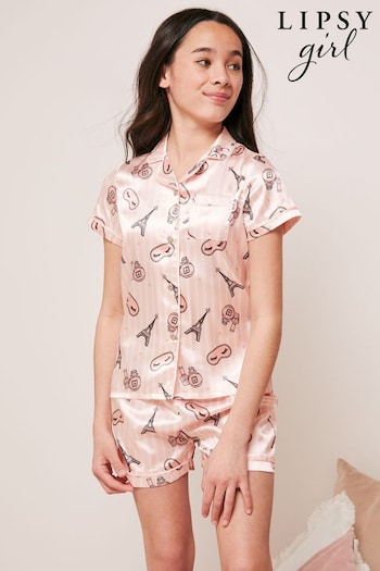 Lipsy Pink Paris Satin Pyjamas (K47340) | £21 - £29