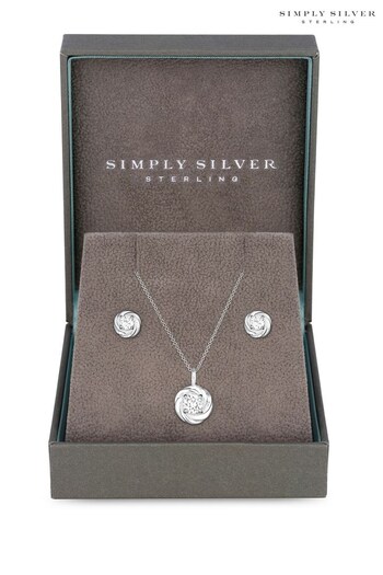 Simply Silver Sterling Silver Cubic Zirconia Knot Set - Gift Boxed (K47373) | £36