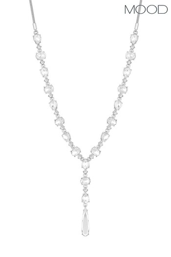 Mood Silver Crystal Open Stone Y Drop Necklace (K47380) | £22