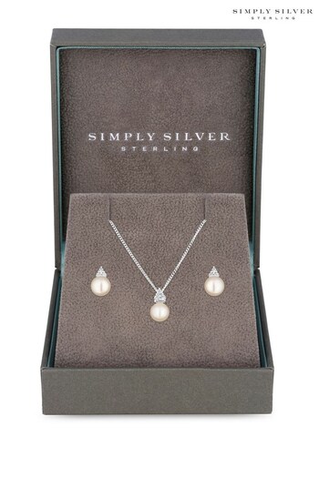 Simply Silver Sterling Silver Freshwater Pearl Set - Gift Boxed (K47402) | £36