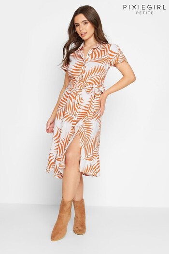 PixieGirl Petite Orange Belted Midi Dress Contains Linen (K47459) | £34