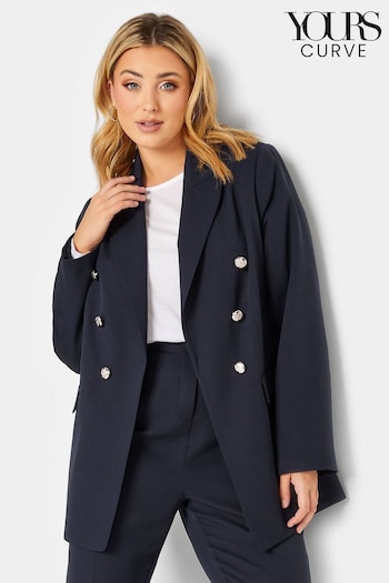 Yours Curve Blue Military Tailored Blazer (K47507) | £49