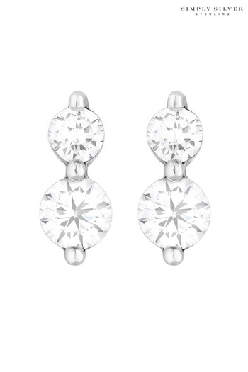 Simply Silver Sterling Silver Cubic Zirconia Mini Double Solitaire Drop Earrings (K47550) | £15