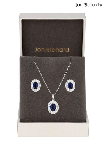 Jon Richard Silver Baguette Oval Pendant And Earring Set - Gift Boxed (K47603) | £30