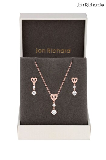 Jon Richard Rose Gold Plated Cubic Zirconia Heart Pendant And Earring Set - Gift Boxed (K47618) | £30
