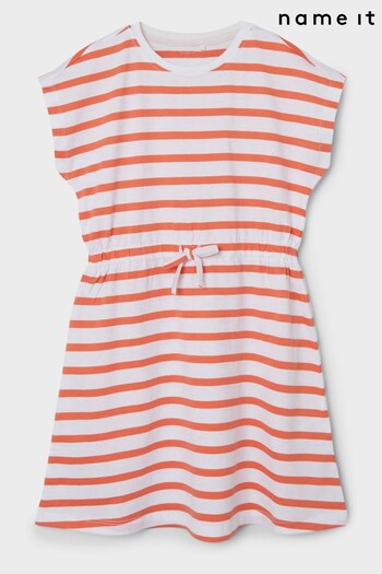 Name It Coral Stripe Cotton Sun Dress with drawstring waist (K47656) | £11