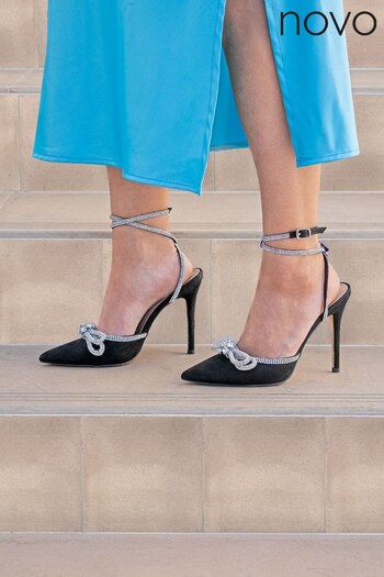 Novo Black Regular Fit Zoobibi Ankle Strap Diamante Bow Court Shoe (K47691) | £44