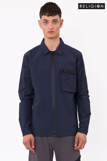 Religion Blue Regular Fit Shirt, Zip Closure And Chest Pocket (K47782) | £80