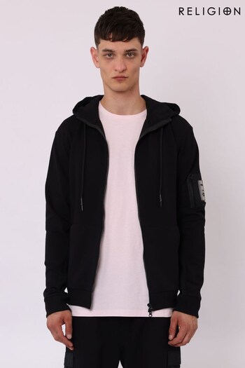Religion Black Regular Fit Hoodie, Zip Through With Front Pockets (K47801) | £85