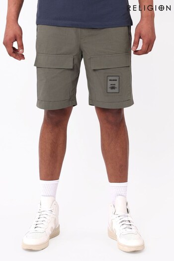 Religion Green Regular Fit Utility Shorts With Flap Pockets (K47810) | £75