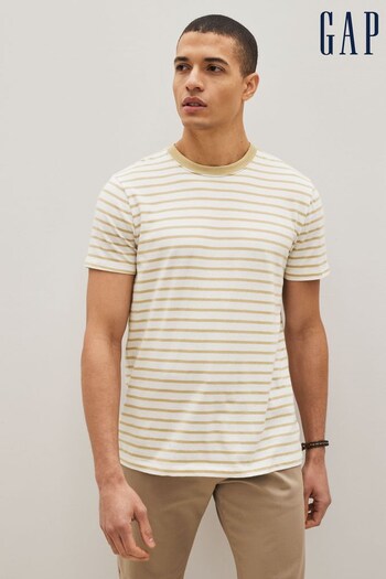 Gap White & Beige Everyday Soft Stripe Short Sleeve Crewneck T-Shirt (K47947) | £16