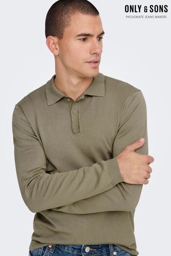 Only & Sons Brown Long Sleeve Knitted Polo Shirt (K47973) | £28