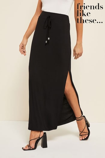 Gifts For Her Black Tie Detail Jersey Summer Maxi Skirt (K47983) | £24