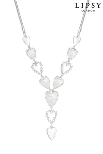 Lipsy Jewellery Silver Mother of Pearl Inlay With Crystal Heart Y Necklace (K48003) | £25