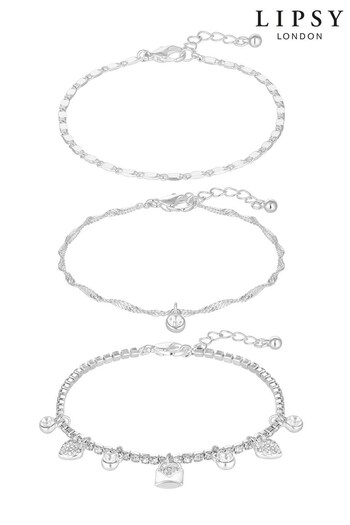 Lipsy Jewellery Silver Mirror And Diamante Chain Charm Multi Row Bracelet (K48014) | £16