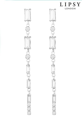 Lipsy Jewellery Silver Graduated Baguette Crystal Linear Drop Earrings (K48015) | £16