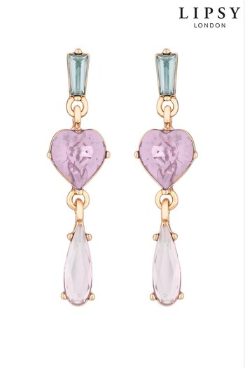 Lipsy Jewellery Rose Gold & Pink Pastel Hearts Drop Earrings (K48017) | £14