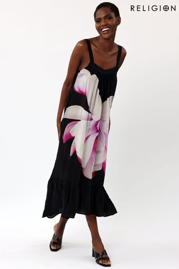 Religion Pink Floaty Midi Maxi Dress In Beautiful Floral And Dip Dyes (K48572) | £112