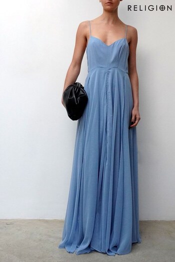 Religion Blue Olsen Maxi Dress With Spaghetti Straps And Full Skirt (K48578) | £100