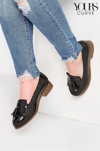Yours Curve Black Extra Wide Fit Extra-Wide Fit Patent Tassel Loafer (K48697) | £36