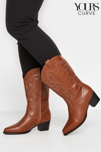 Yours Curve Brown Extra-Wide Fit Cowboy Calf Boot (K48699) | £55