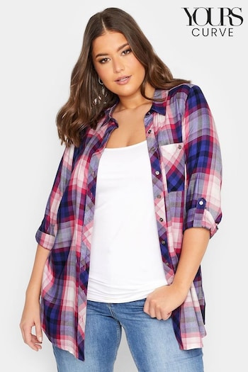 Yours Curve Pink Purple Check Boyfriend Check Shirt (K48718) | £27