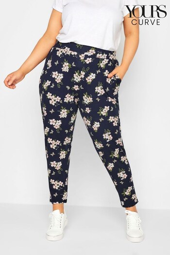 Yours Curve Blue Double Pleated Harem Trousers (K48733) | £25