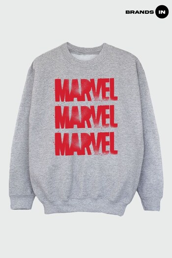 Brands In Grey Marvel Red Spray Logos Boys Heather Grey Sweatshirt (K48859) | £24.50