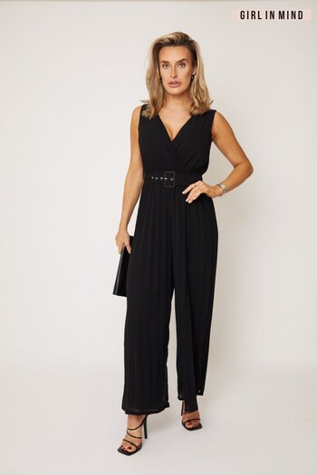 Girl In Mind Black Belted Pleated Sleeveless Jumpsuit (K48974) | £48