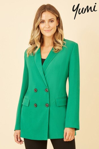 Yumi Green Relaxed Blazer With Leopard Lining (K49103) | £65
