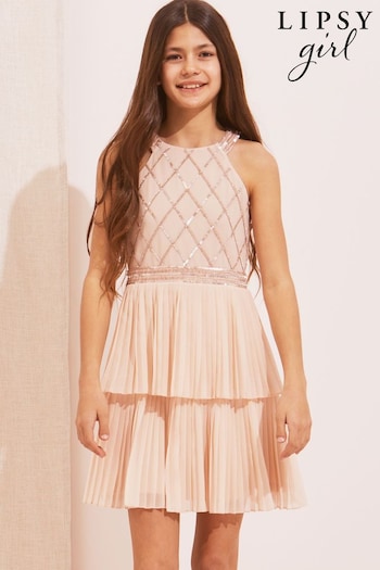 Lipsy Pink Pleated Tiered Occasion Dress (K49146) | £52 - £60