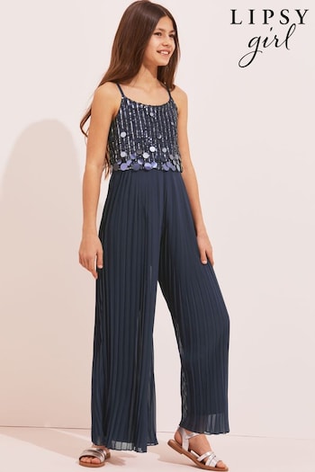 Lipsy Navy Embellished Pleated Occasion Jumpsuit (K49159) | £54 - £62