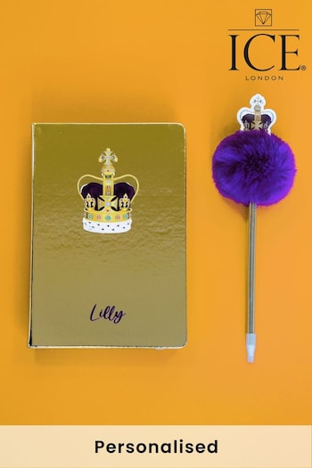 Personalised Metallic Crown Notebook and Pom Pom Pen Set by Ice London (K49296) | £16