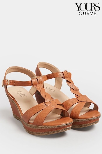 Yours Curve Brown Extra-Wide Fit Comfort Cross Strap Wedge (K49425) | £38