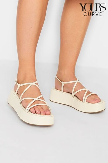 Yours Curve White Extra-Wide Fit Strappy Flatform (K49450) | £33