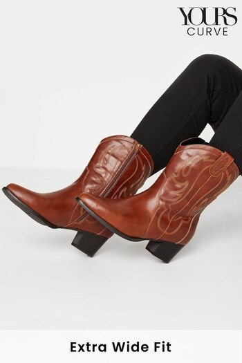 Yours Curve Brown Extra-Wide Fit Cowboy Ankle Boot (K49458) | £55
