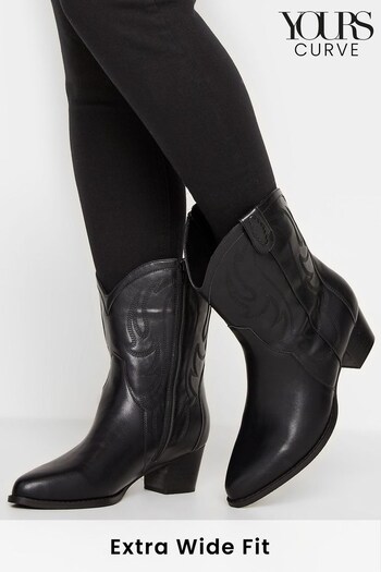 Yours Curve Black Extra-Wide Fit Cowboy Ankle Boot (K49459) | £55