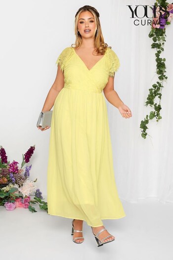 Yours Curve Yellow London Occasion Lace Wrap Maxi Dress (K49469) | £75